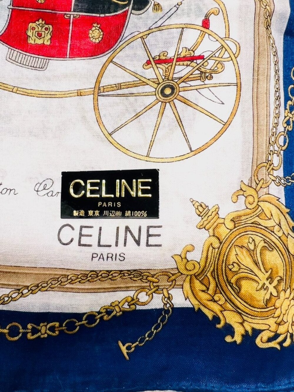 New Celine Paris Mini Scarf/Neck-Kerchiefr cotton 19" multiple chariots (89) - Picture 14 of 14